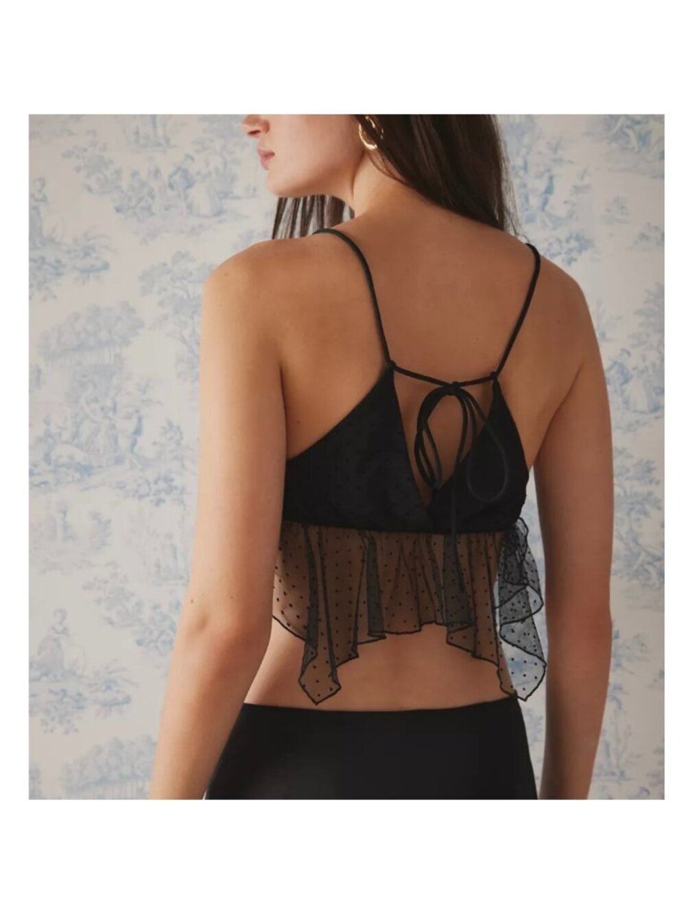 NEW Kimchi Blue Black Lace Asymmetric Babydoll Crop Top Sz S 3D Flower Ethereal - Picture 15 of 15